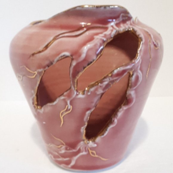 Jeanne St. Laurent Studio Pottery Vase New Brunswick Pink and Gold - Picture 1 of 7